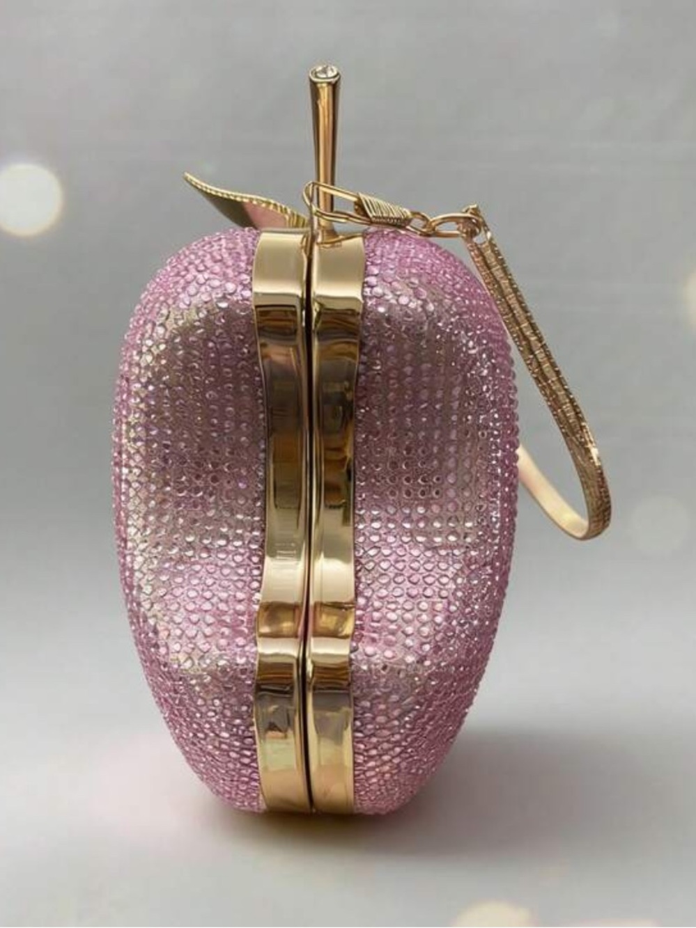 Pink Crystal Apple Clutch Handbag - Picture 7 of 10